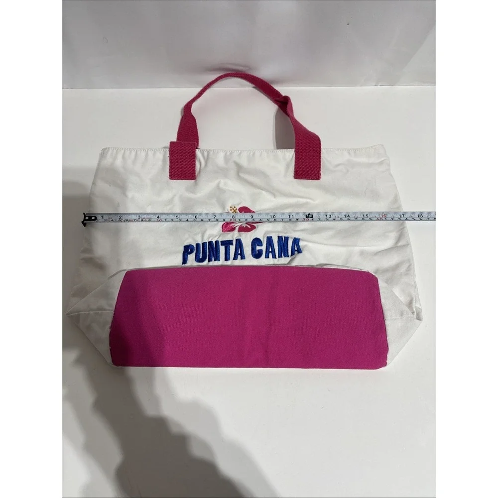 Punta Cana Tropical‎ Canvas Beach Bag Vacation Swim Travel Sunset White/Pink